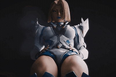 A Woman In A White And Blue Outfit With A Blue Ribbon Around Her Neck GIF