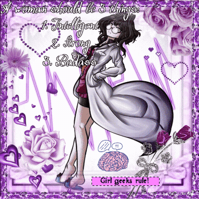 A Woman In A White Coat Is Surrounded By Purple Flowers And Hearts GIF