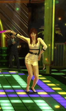 A Woman In A White Dress Is Dancing On A Tiled Floor GIF