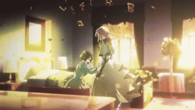 A Woman In A White Dress Is Standing Next To A Boy In A Bedroom . GIF