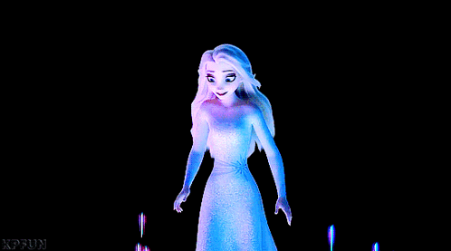 A Woman In A White Dress Is Surrounded By Blue Lights And Says Kpfun On The Bottom Right GIF