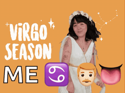 A Woman In A White Dress With The Words Virgo Season Me Behind Her GIF