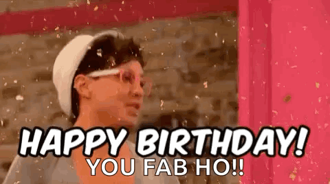 A Woman In A White Hat And Glasses Is Saying Happy Birthday You Fab Ho . GIF