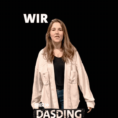 A Woman In A White Jacket Is Dancing In Front Of A Black Background That Says Swr Dasding GIF