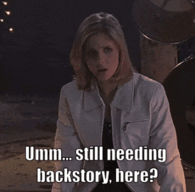 A Woman In A White Jacket Says " Umm Still Needing Backstory Here ? " GIF
