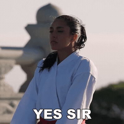 A Woman In A White Karate Uniform Says " Yes Sir " GIF