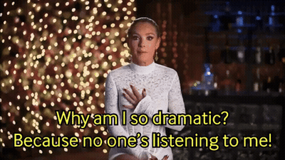A Woman In A White Lace Dress Says Why Am I So Dramatic Because No One 'S Listening To Me ! GIF