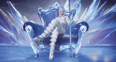 A Woman In A White Outfit Is Sitting In A Chair Holding A Pole . GIF
