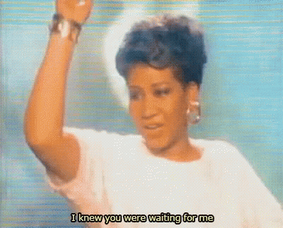 A Woman In A White Shirt Is Dancing And Says I Knew You Were Waiting For Me . GIF