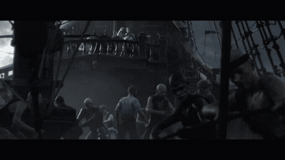 A Woman In A White Shirt Is Standing On A Ship GIF