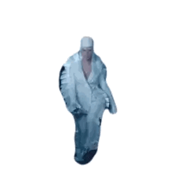 A Woman In A White Suit Is Walking In The Snow Sticker