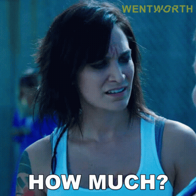A Woman In A White Tank Top Asks How Much GIF