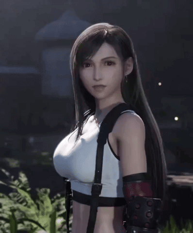 A Woman In A White Tank Top Has The Word Huh On Her Chest GIF