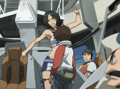 A Woman In A White Top Is Standing Next To A Boy In A Red Shirt GIF