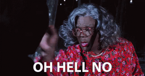 A Woman In A Wig And Glasses Is Holding A Glass And Says `` Oh Hell No '' . GIF