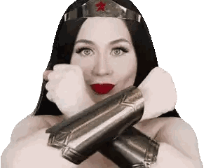 A Woman In A Wonder Woman Costume With A Red Star On Her Crown Sticker