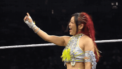 A Woman In A Wrestling Ring With The Letter N On The Bottom GIF