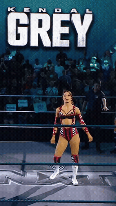 A Woman In A Wrestling Ring With The Name Kendal Grey GIF