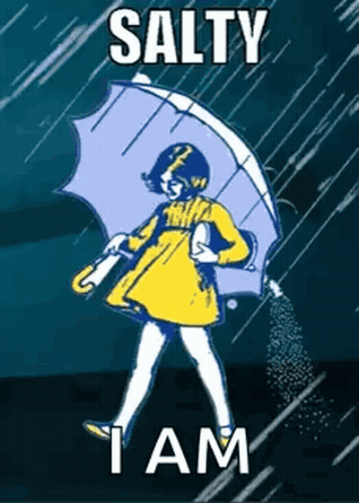 A Woman In A Yellow Dress Is Holding An Umbrella In The Rain GIF