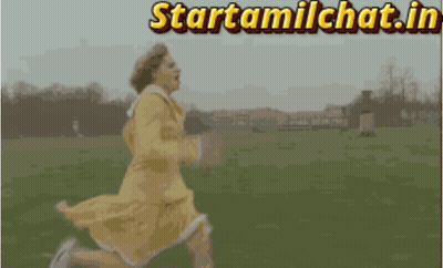 A Woman In A Yellow Dress Is Running In A Field With The Words Starttamilchat.in Written Above Her GIF