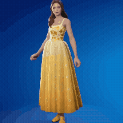 A Woman In A Yellow Dress Is Standing On A Blue Surface . GIF