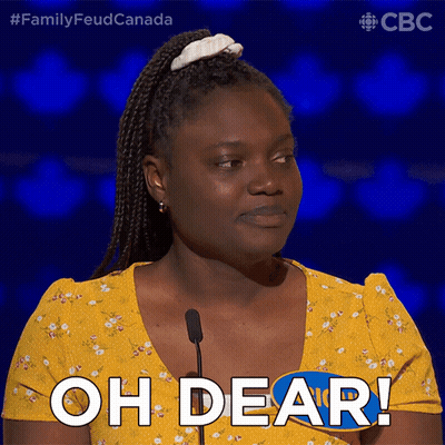 A Woman In A Yellow Dress Says " Oh Dear " GIF