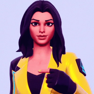 A Woman In A Yellow Jacket Is Pointing Her Finger At Her Chest GIF