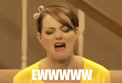 A Woman In A Yellow Shirt Is Making A Funny Face And The Words Ewwwwww Are Above Her GIF