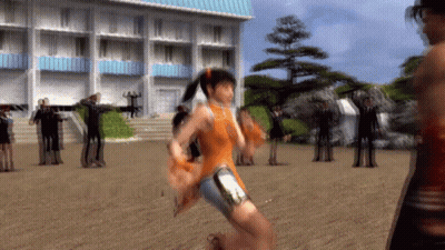 A Woman In An Orange Dress Is Running In A Field GIF