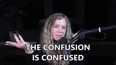 A Woman In Front Of A Microphone With The Words The Confusion Is Confused GIF