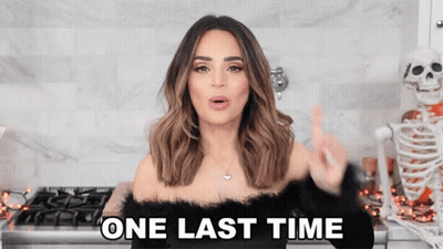 A Woman In Front Of A Skeleton Says " One Last Time " GIF