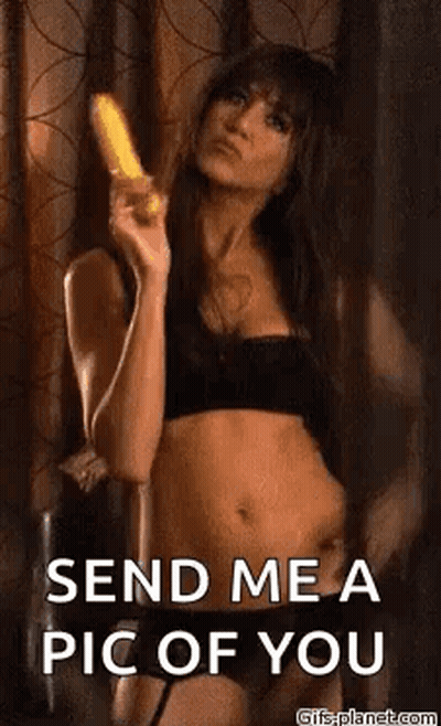 A Woman In Lingerie Is Holding A Banana And Asking For A Picture Of You . GIF