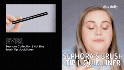 A Woman Is Applying Liquid Liner To Her Eyes GIF