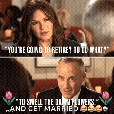 A Woman Is Asking A Man To Smell The Damn Flowers GIF