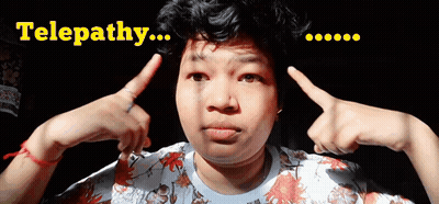 A Woman Is Covering Her Ears With Her Hands And The Word Telepathy Is Above Her Head GIF