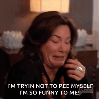 A Woman Is Crying And Saying `` I 'M Tryin Not To Pee Myself I 'M So Funny To Me '' GIF