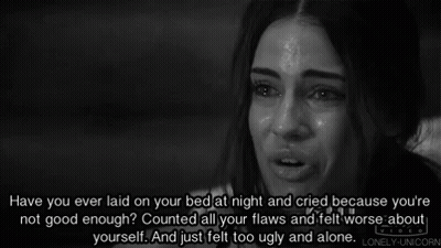 A Woman Is Crying In A Black And White Photo With A Quote From Lonely Unicorn GIF