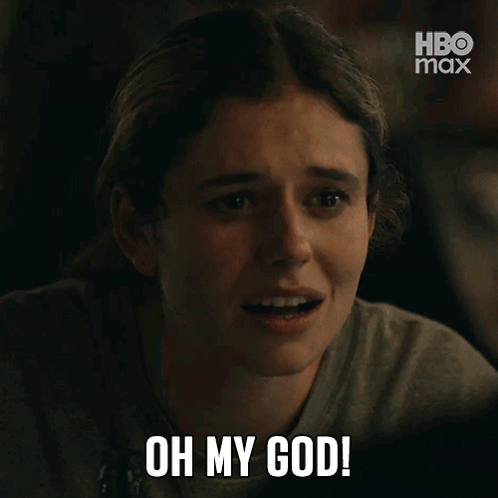 A Woman Is Crying With Her Mouth Open And The Words Oh My God On Her Face . GIF