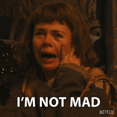 A Woman Is Crying With The Words " I 'M Not Mad " Below Her GIF