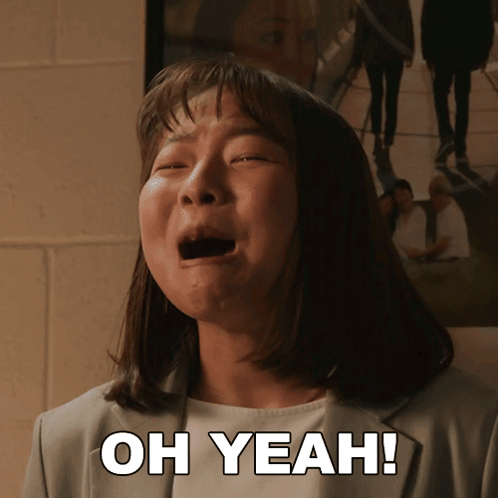 A Woman Is Crying With The Words Oh Yeah Written On Her Face GIF
