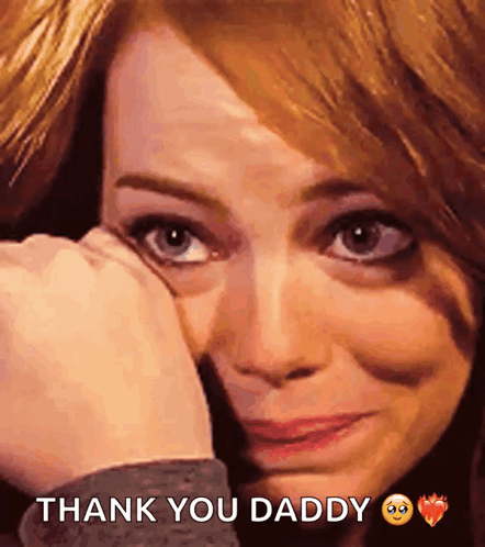 A Woman Is Crying With The Words Thank You Daddy Written Below Her GIF