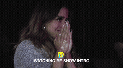 A Woman Is Crying With The Words Watching My Show Intro Above Her GIF