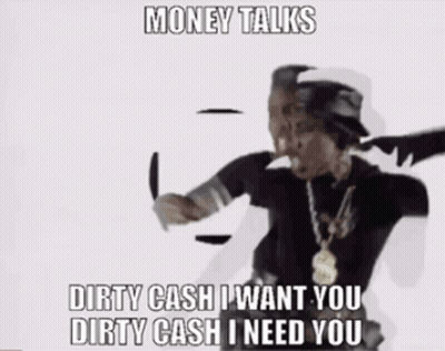 A Woman Is Dancing In A Video With The Words `` Money Talks Dirty Cash I Want You Dirty Cash I Need You '' GIF