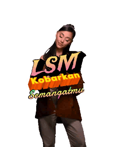 A Woman Is Dancing In Front Of A Heart That Says Lsm Kobarkan Semangatmu . GIF