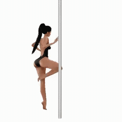 A Woman Is Dancing On A Pole In A Black Swimsuit . GIF