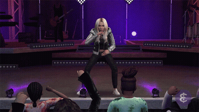 A Woman Is Dancing On A Stage In Front Of A Crowd With A Dollar Sign In The Lower Right Corner GIF