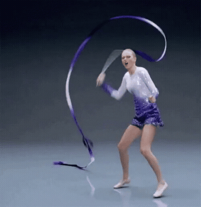 A Woman Is Dancing With A Purple Ribbon GIF