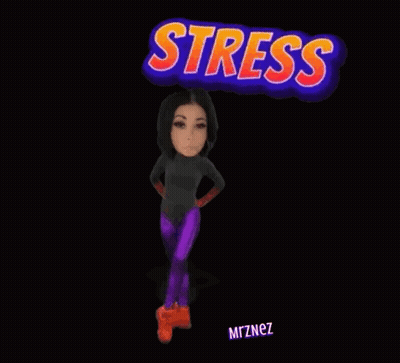 A Woman Is Doing A Split Under A Sign That Says " Stress " GIF