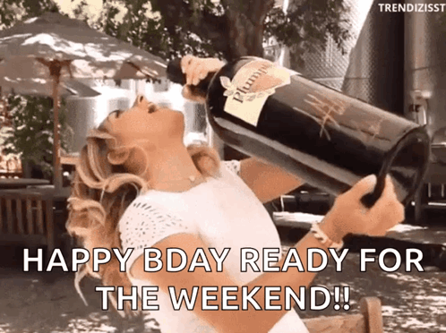 A Woman Is Drinking A Bottle Of Plume Wine GIF