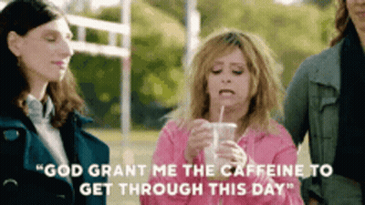 A Woman Is Drinking A Milkshake With A Straw And Says " God Grant Me The Caffeine To Get Through This Day . " GIF